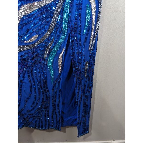 Vintage Alyce Designs Blue Gown Size 10 Sequined Silk Evening Dress - Picture 9 of 11